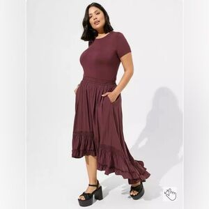 Torrid Maxi Hi-Low Lace Inset Skirt